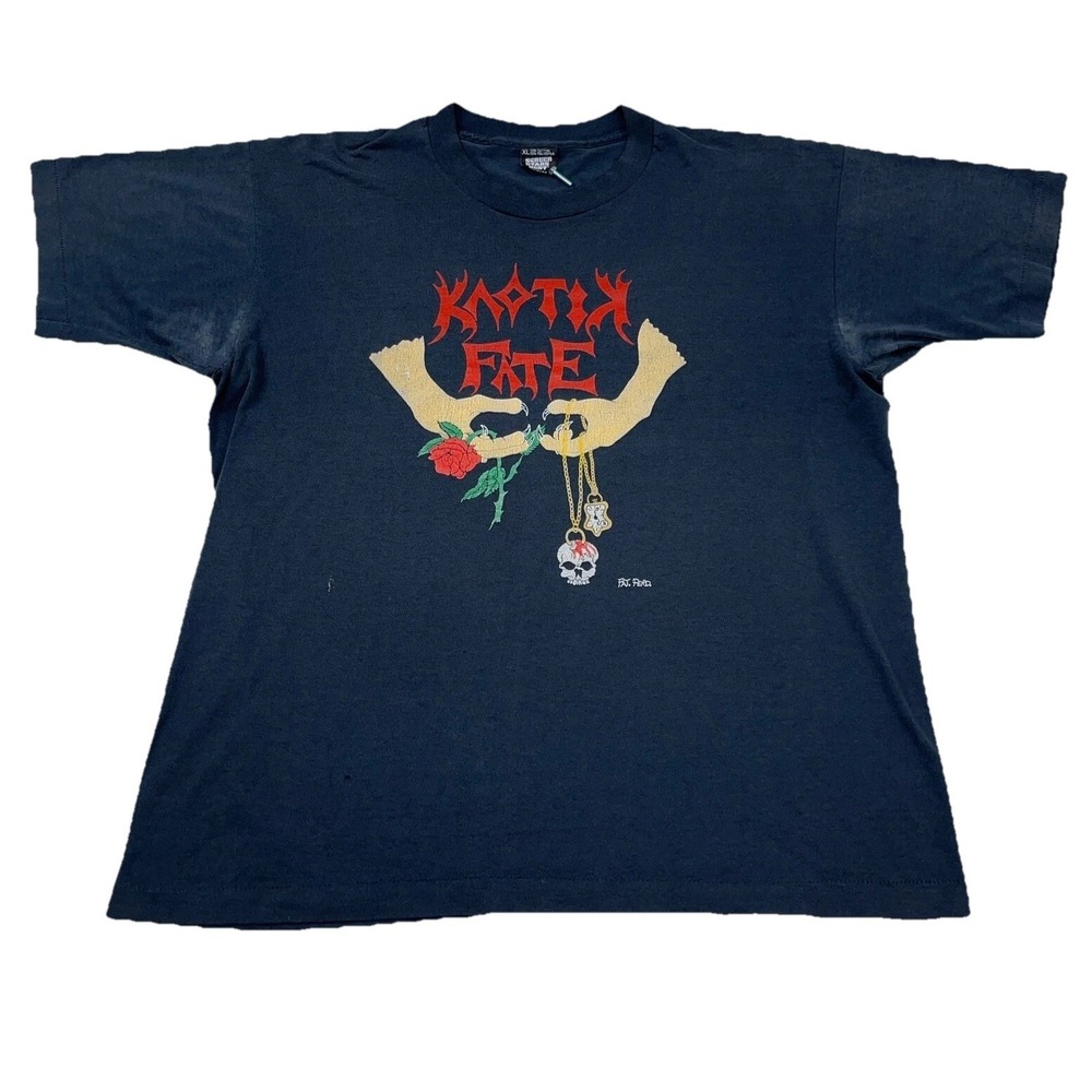 Vintage Screen Stars Shirt Men XL Band Tee Single Stitch Kaotik Fate 80s Skull *